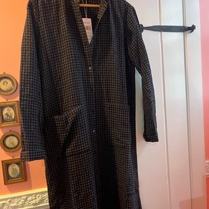 Eileen Fisher midi shirt dress black check xxs